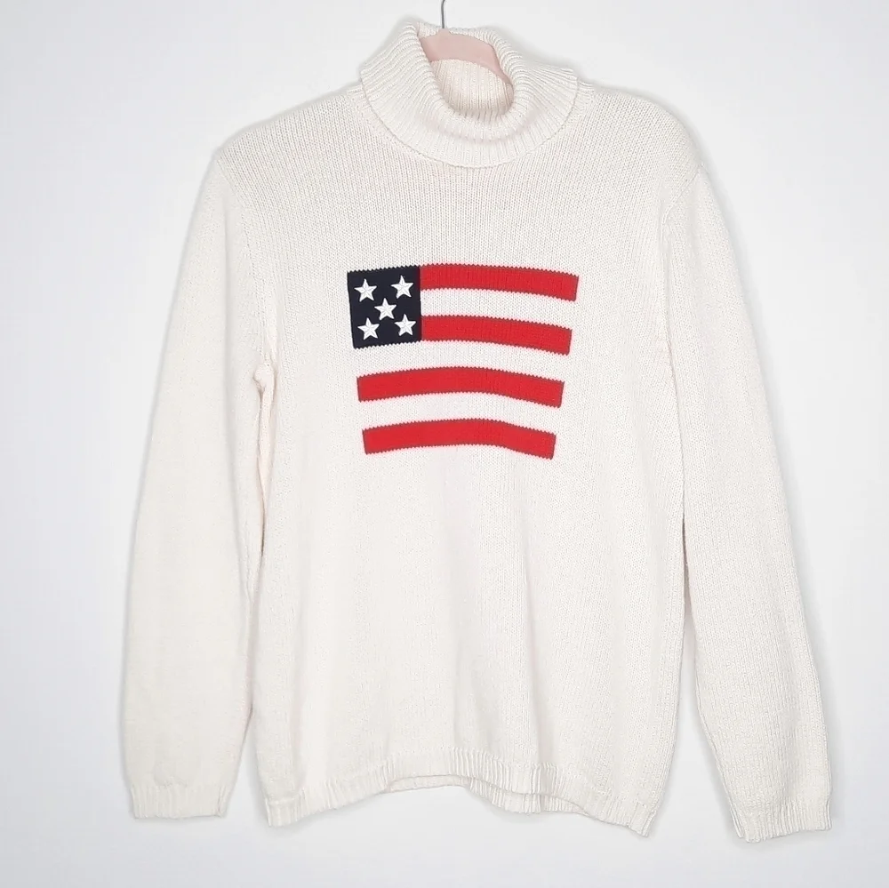 Vintage Liz Claiborne Americana Flag Turtleneck Sweater M